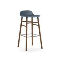 chaise de bar form avec structure en bois  - bleu - noyer - 75 cm