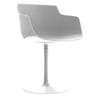 chaise rotative à accoudoirs flow slim piètement rond - blanc
