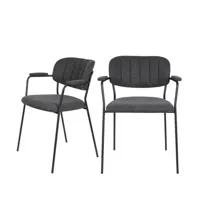 jolien - lot de 2 chaises avec accoudoirs et pieds noirs