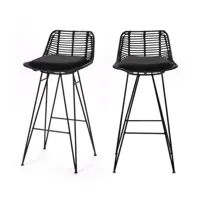 capurgana - lot de 2 chaises de bar design en rotin 67cm