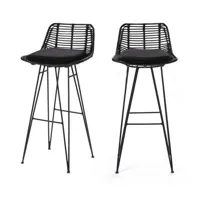 capurgana - lot de 2 chaises de bar design en rotin 75cm