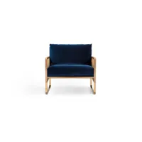 fauteuil cannage - velours bleu marine t27 (cat.c), chêne clair