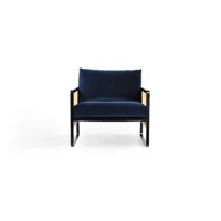fauteuil cannage - velours bleu marine t27 (cat.c), hêtre teinté noir