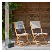 hanoï  chaise de jardin en acacia massif fsc et textilène gris pliante (lot de 2)