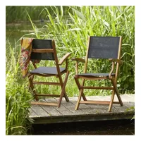hanoï  fauteuil de jardin en acacia massif et textilène noir pliant (lot de 2)