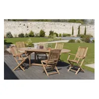 harris - salon de jardin en bois teck 8/10 pers - 1 table ovale extensible 180*240/100 cm 4 chaises et 2 fauteuils