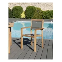 harris - ensemble de 2 fauteuils jardin empilables en bois teck et textilène couleur taupe