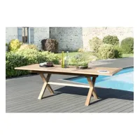 harris - table de jardin 8/10 personnes - rectangulaire pieds croisés extensible 180/240x100 cm en bois teck