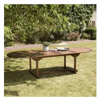 hanna - table de jardin 10/12 personnes - ovale double extension 200/300 x 120 cm en bois teck huilé