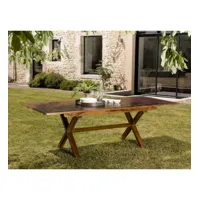hanna - table de jardin 8/10 personnes - rectangulaire pieds croisés extensible 180/240x100cm en bois teck huilé