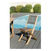 harris - ensemble de 2 chaises de jardin pliantes en bois teck et textilène couleur taupe