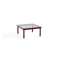 table basse kofi carrée - verre teinté gris - chêne verni rouge (à base d'eau) - 80 x 80 cm