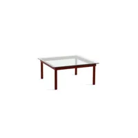 table basse kofi carrée - verre transparent - chêne verni rouge (à base d'eau) - 80 x 80 cm