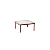 table basse kofi carrée - verre teinté rouge - chêne verni rouge (à base d'eau) - 80 x 80 cm
