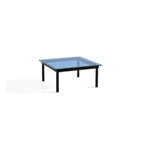 table basse kofi carrée - verre teinté bleu - vernis noir à base d'eau - 80 x 80 cm