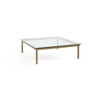 table basse kofi carrée - verre transparent - chêne verni (à base d'eau) - 120 x 120 cm