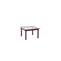 table basse kofi carrée - verre transparent - chêne verni rouge (à base d'eau) - 60 x 60 cm