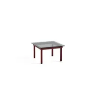 table basse kofi carrée - verre teinté gris - chêne verni rouge (à base d'eau) - 60 x 60 cm