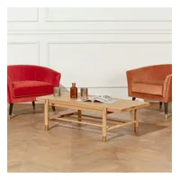 georgetown - table basse style moderne en chêne, plateau rectangulaire, pieds dorés