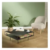 greenwich - table basse de salon style moderne, en métal noir, étagère basse