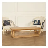 alexander - table basse rectangulaire style shabby chic en bois massif, double plateau