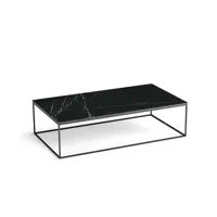 table basse rect. métal acier noir marbre mahaut