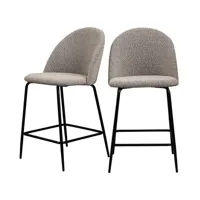 vitikko - lot 2 fauteuils de bar 65cm en tissu bouclette et pieds noirs
