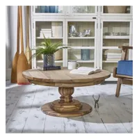 todd - table basse ronde style chalet, pied central en bois massif, 80 cm
