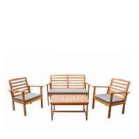 kimo - salon de jardin 1 canapé, 2 fauteuils et 1 table basse en bois d'acacia