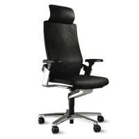 chaise pivotante on management  - roulettes pour sols souples - cuir noir (74/99) - sans extension de la profondeur du siège