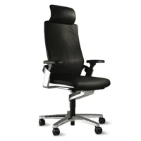 chaise pivotante on management  - roulettes pour sols durs - cuir noir (74/99) - avec extension de la profondeur du siège