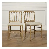 napoleon iii - chaises baroques style romantique en bois massif et lin premium, lot de 2