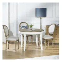 haussmann - table de salle à manger ronde en chêne style romantique, blanche, 4 couverts