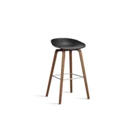 about a stool aas 32 - noyer verni (à base d'eau) - repose-pied acier inoxydable - hauteur d'assise 75 cm - patins plastique - black 2.0