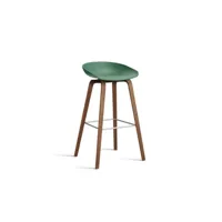 about a stool aas 32 - noyer verni (à base d'eau) - repose-pied acier inoxydable - hauteur d'assise 75 cm - filzgleiter - teal green 2.0