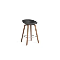 about a stool aas 32 - noyer verni (à base d'eau) - repose-pied noir - hauteur d'assise 65 cm - patins plastique - black 2.0