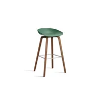 about a stool aas 32 - noyer verni (à base d'eau) - repose-pied acier inoxydable - hauteur d'assise 75 cm - patins plastique - teal green 2.0