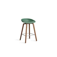 about a stool aas 32 - noyer verni (à base d'eau) - repose-pied acier inoxydable - hauteur d'assise 65 cm - filzgleiter - teal green 2.0