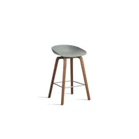about a stool aas 32 - noyer verni (à base d'eau) - repose-pied acier inoxydable - hauteur d'assise 65 cm - patins plastique - fall green 2.0