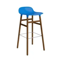 chaise de bar form avec structure en bois  - bright blue - noyer - 75 cm
