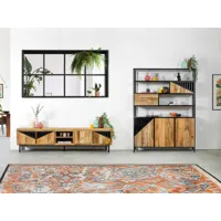 ensemble bilbao avec meuble tv 200 cm + bibliothèque h.190 cm bois massif de manguier