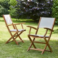 fauteuil de jardin en acacia massif et textilène gris (lot de 2)hanoï