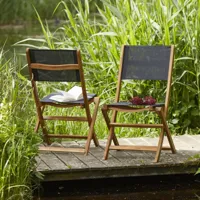 chaise de jardin en acacia massif et textilène noir pliante (lot de 2