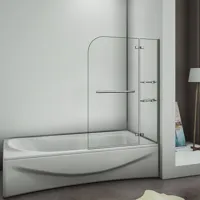 pare-baignoire pivotant 90x140cm écran de baignoire pivotant à 90°， paroi de baignoire ne verre securit, avec porte-serviette, 2 étagères