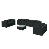 salon de jardin meuble d'extérieur ensemble de mobilier 9 pièces avec coussins résine tressée noir 02_0018132