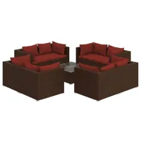 salon de jardin meuble d'extérieur ensemble de mobilier 9 pièces avec coussins résine tressée marron 02_0018131