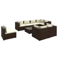 salon de jardin meuble d'extérieur ensemble de mobilier 9 pièces avec coussins résine tressée marron 02_0018129