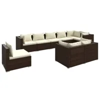 salon de jardin meuble d'extérieur ensemble de mobilier 9 pièces avec coussins résine tressée marron 02_0018128
