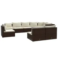 salon de jardin meuble d'extérieur ensemble de mobilier 9 pièces avec coussins résine tressée marron 02_0018126