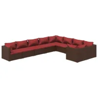 salon de jardin meuble d'extérieur ensemble de mobilier 9 pièces avec coussins résine tressée marron 02_0018124